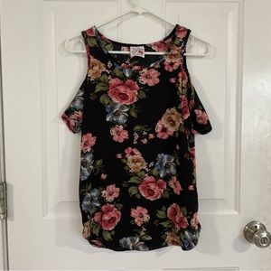 Endless Fame Black Floral Cold Shoulder Top